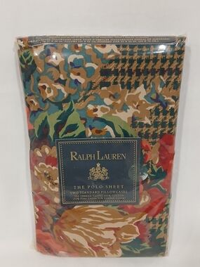 NEW Rare Vntg Ralph Lauren Catherine Standard Pillowcase Set Floral Houndstooth